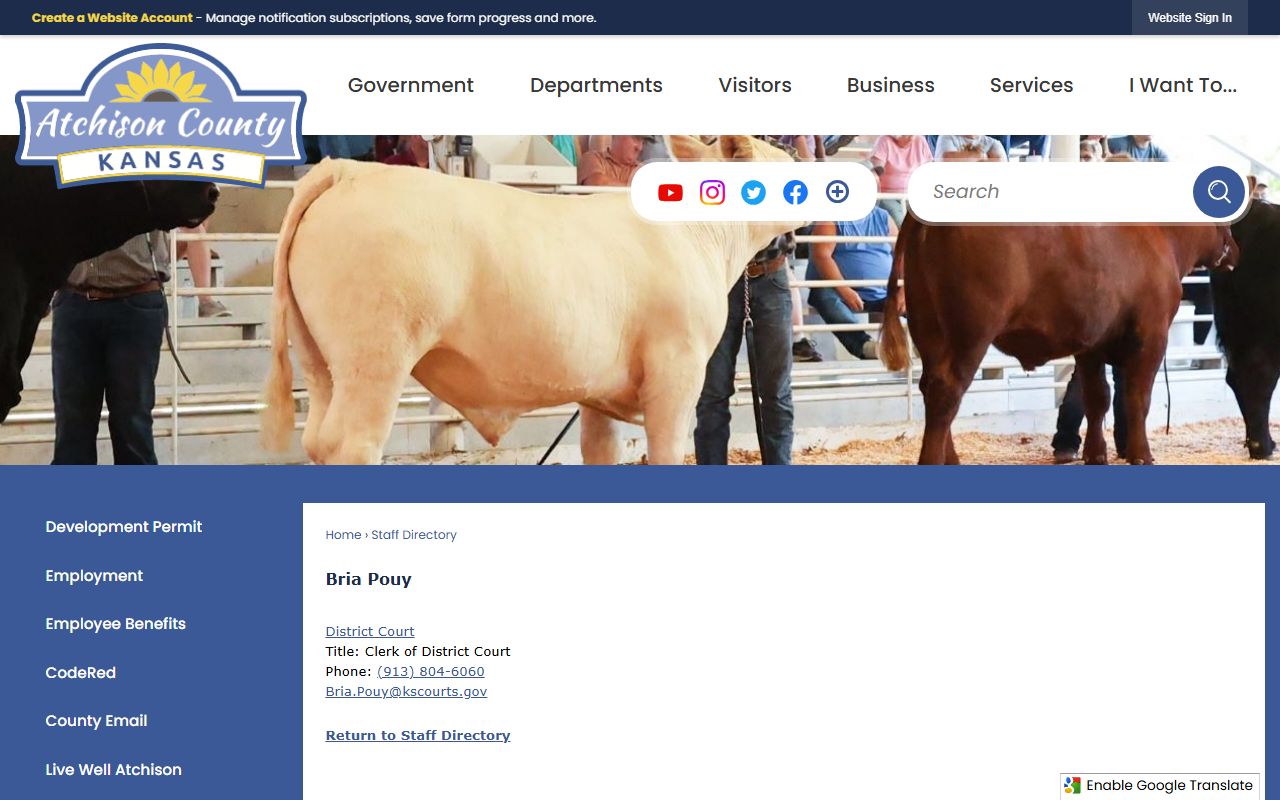 Atchison County Clerk of District Court records contact page for Bria Pouy