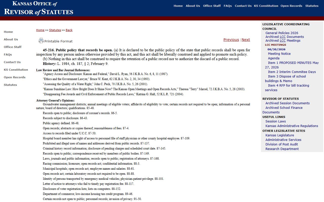 Atchison County Clerk of District Court records and Kansas open records policy