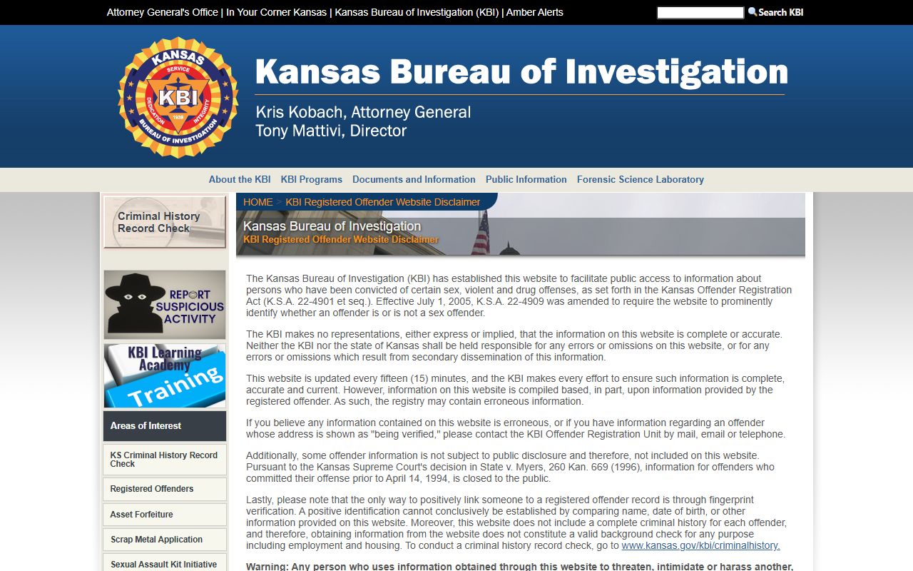 Atchison County arrest records Kansas registered offender search