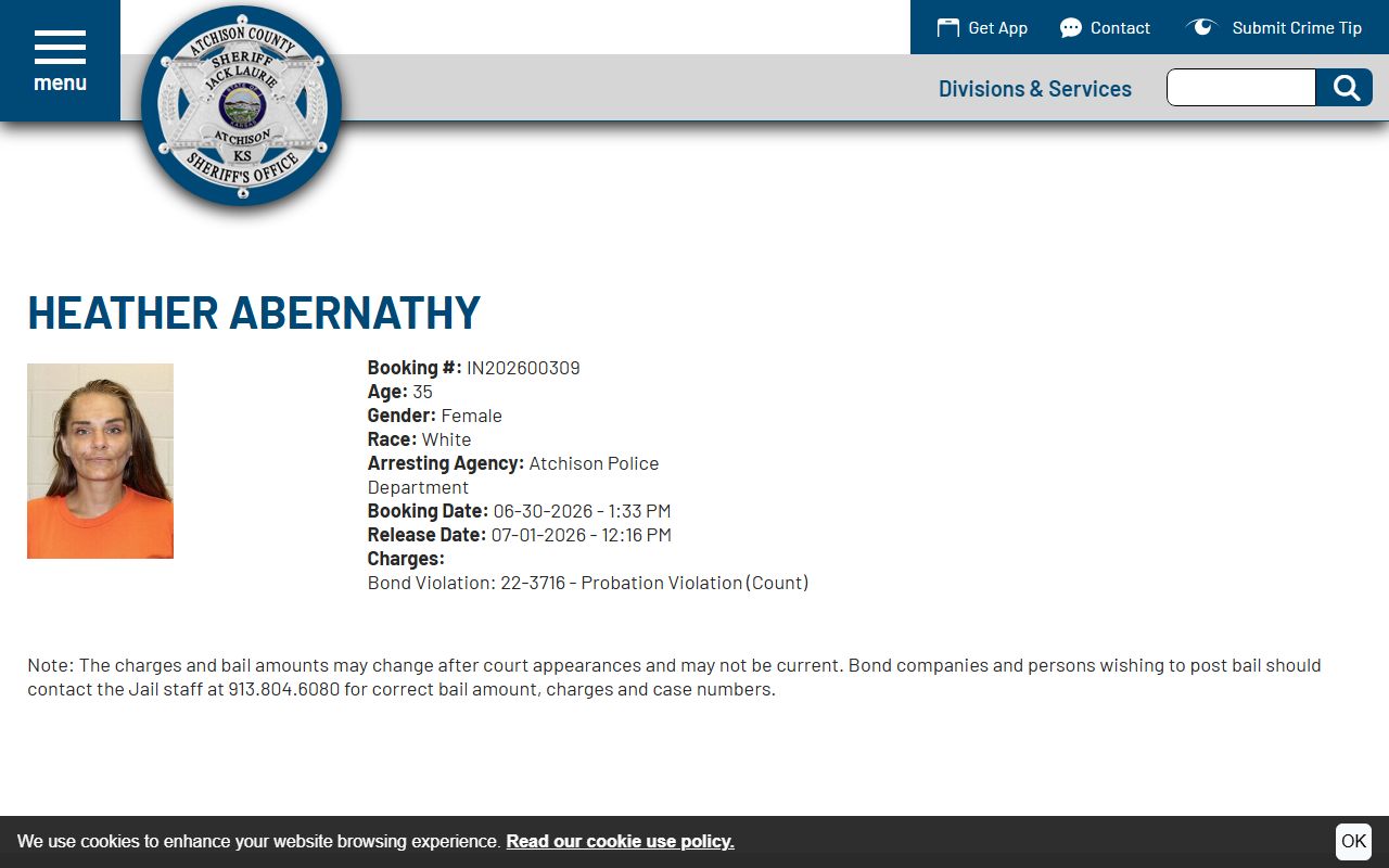 Atchison County arrest records sample inmate profile