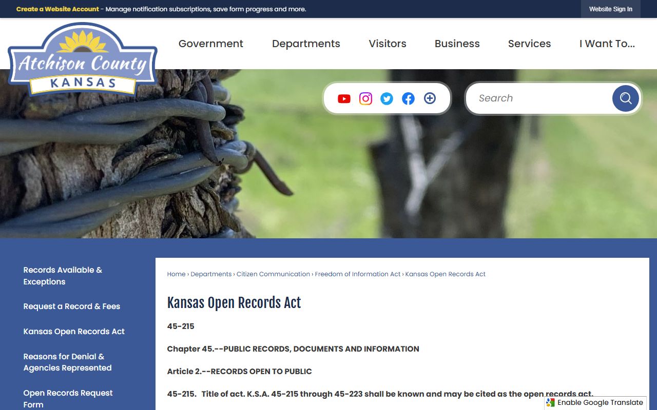 Atchison County court records Kansas Open Records Act page