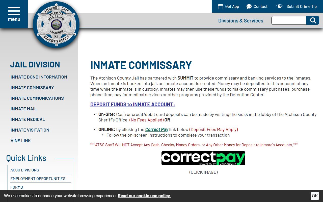 Atchison County inmate records inmate commissary