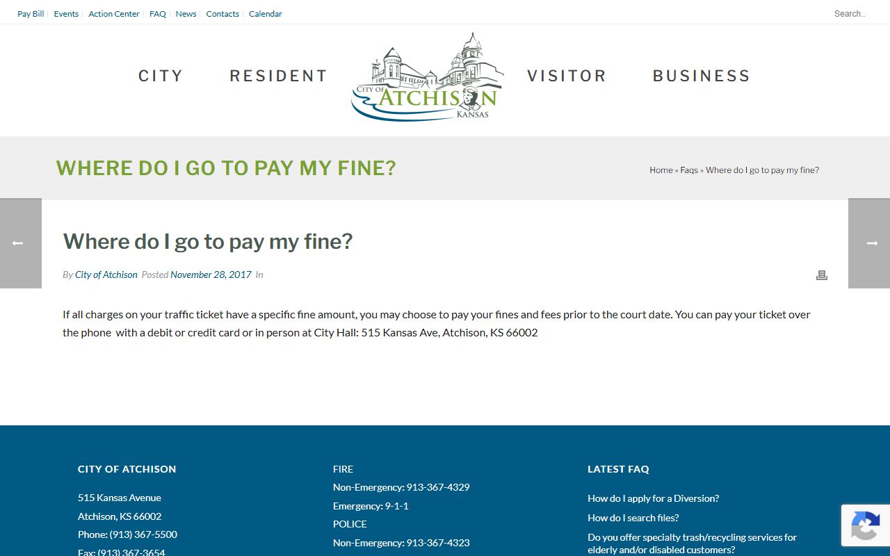 Atchison County traffic court records city fine payment FAQ
